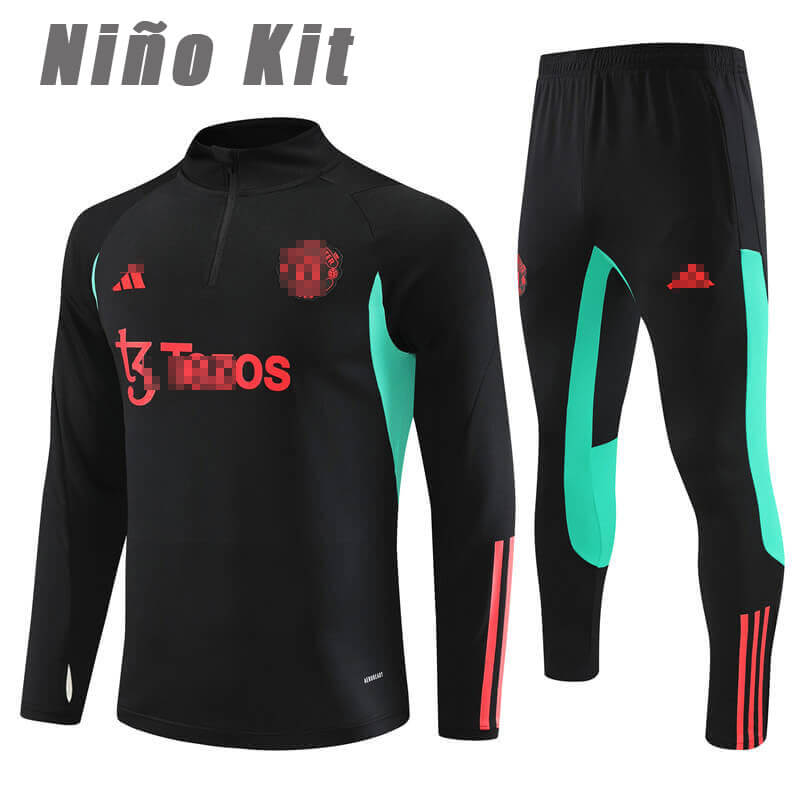 Sudadera Entrenamiento Manchester United 2023/2024 Niño Kit Negro/Verde